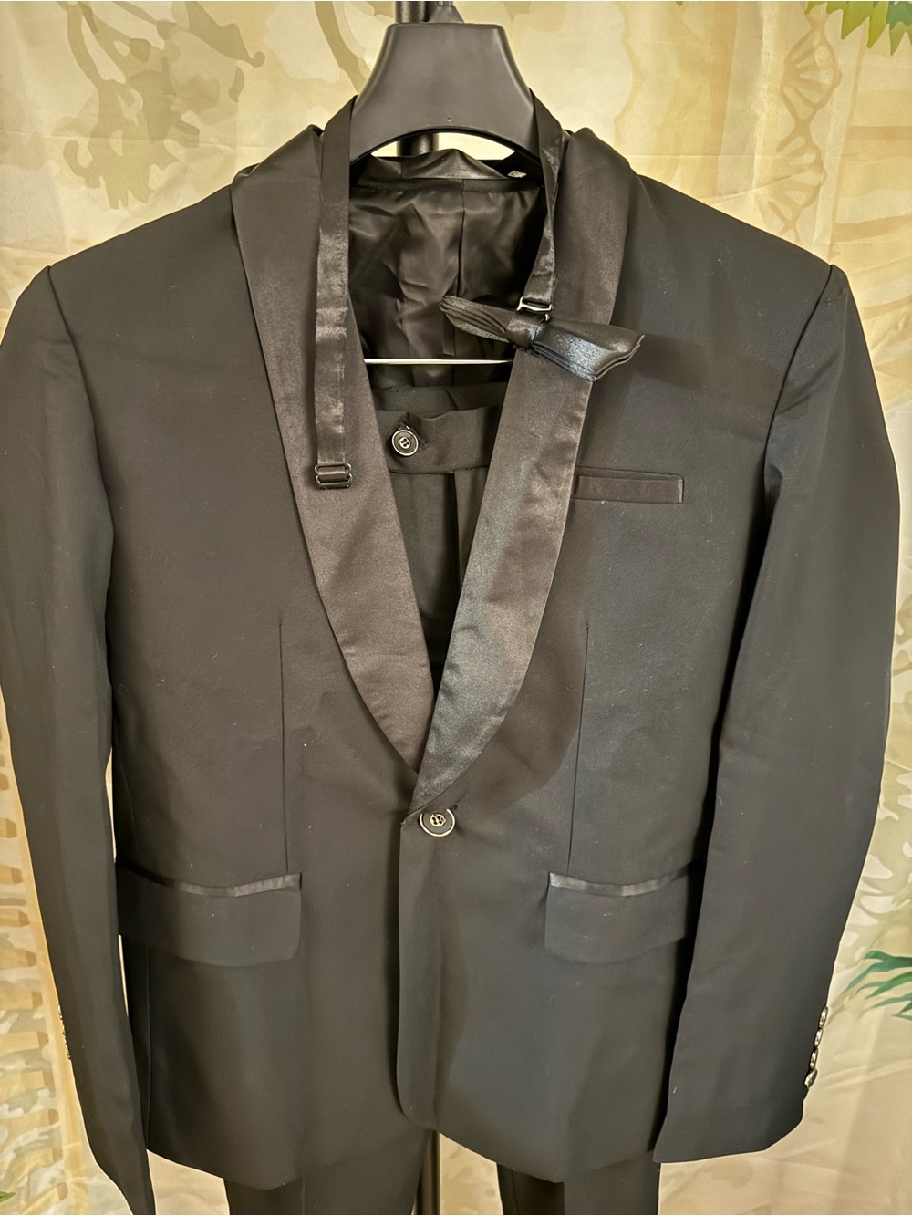 Boys Black Satin Lapel Tuxedo Jacket set